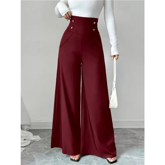 High Waist Wide Leg Button Decor Pants - Picture 5 of 8